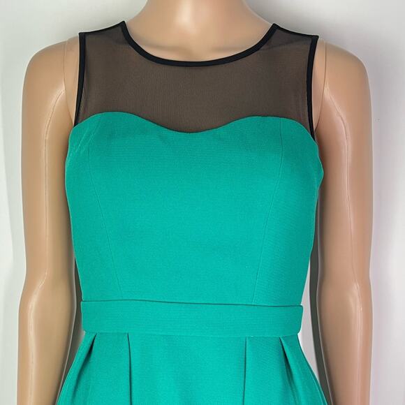 New BCBGeneration Emerald Green Sheer Mesh Cutout Pleated Mini Dress - Picture 5 of 13